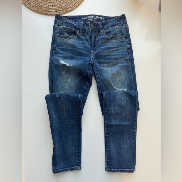 American Eagle Womens Skinny Jeans Size 2 Regular Distressed Denim Blue - Picture 2 of 11